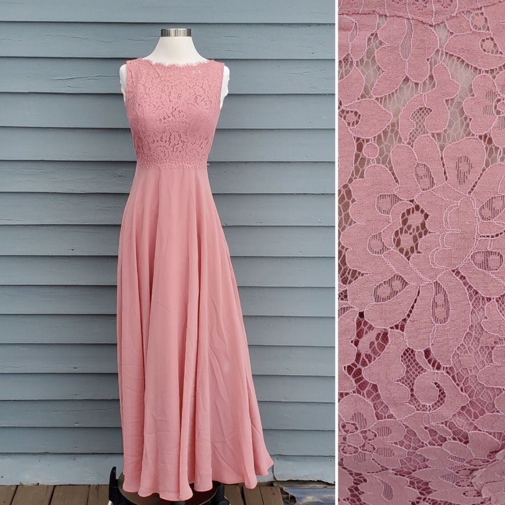 Christina Wu 22813 Blush Pink Lace Chiffon‎ Bridesmaid Prom Formal Maxi Gown 4 - Picture 6 of 9